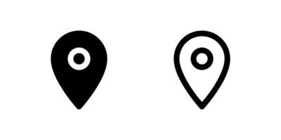 Two black line icons of a location pin marker. Represents location, GPS, navigation, maps, or points of interest. Useful for travel apps, directories, or geo-tagging features. vector