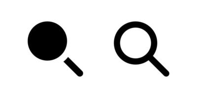 Search Icon Set. A black glyph and outline icon of a magnifying glass, indicating search functionality. vector
