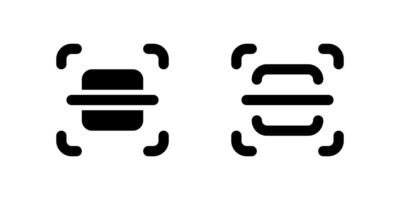 Scan Icon Set. A black glyph and outline icon of a scan symbol, representing barcode or QR scanning. vector