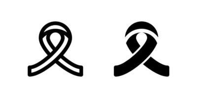 Ribbon Icon Set. A black glyph and outline icon of a ribbon, representing awareness or support. vector