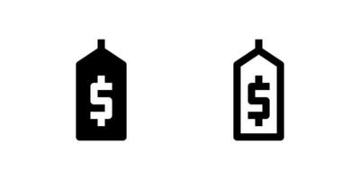 Two black line icons of classic price tags, one with a dollar sign. Suitable for retail, sales, pricing, discounts, or product information in e-commerce. vector