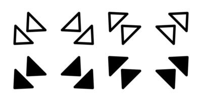 Diagonal Double Arrow Icon Set. A black glyph and outline icon of diagonal arrows, indicating direction or resize. vector