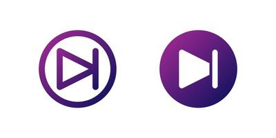Next Track Icon Set. A purple gradient icon with a right-facing arrow and a vertical line, used for skipping to the next track in media players. vector