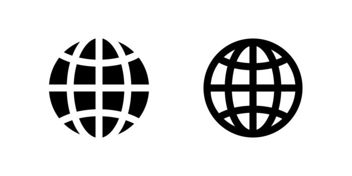 Two black icons, depicting a web browser or globe. Represents website, internet, global communication, or online presence. Versatile for web development, technology, or international business. vector