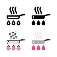 A frying pan with food icon set, ideal for representing various cooking methods, frying, and meal preparation. vector
