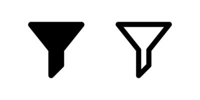 Filter Icon Set. A black glyph and outline icon of a funnel, indicating filtering options. vector