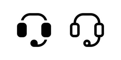 Two black line icons of headsets, symbolizing customer support, assistance, call center, or helpdesk. Ideal for service pages, contact us sections, or technical support. vector