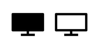 Two black icons depicting a monitor. Represents electronics, computing, technology, or digital work. Ideal for tech support, office, or digital service themes. vector