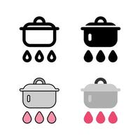 A cooking pot with steam and stirring utensil icon set, perfect for indicating food preparation, simmering, and boiling processes. vector