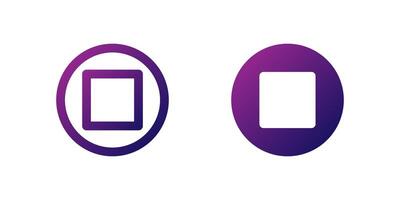 Stop Square Icon Set. A purple gradient icon of a square, symbolizing the stop function in media players or applications. vector