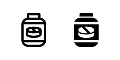 Pills Bottle Icon Set. A black glyph and outline icon of a pill bottle, representing medicine storage. vector
