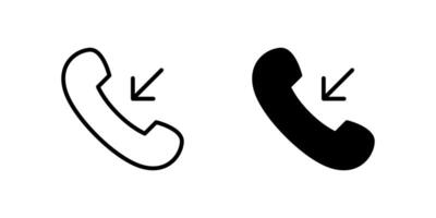 Incoming Call Icon Set. A black icon of an incoming call arrow, representing received communication. vector