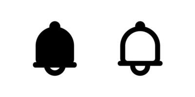 Notifications Icon Set. A black glyph and outline icon of a bell, indicating notifications. vector
