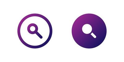 Search Magnifier Icon Set. A purple gradient icon of a magnifying glass, commonly used for search functions in applications. vector