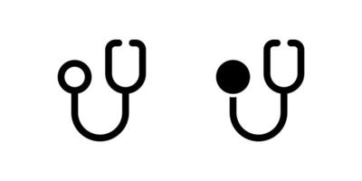 Stethoscope Icon Set. A black glyph and outline icon of a stethoscope, representing medical examination. vector
