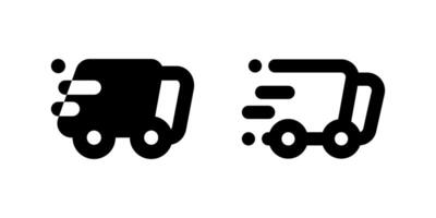 Shipping Icon Set. A black glyph and outline icon of a delivery truck, indicating shipping services. vector