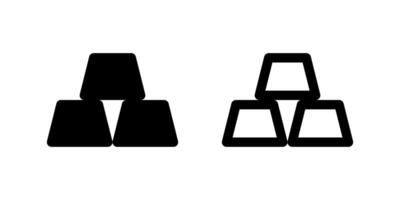Two black silhouette icons of stacked gold bars. Represents wealth, value, investment, luxury, or precious assets. Useful for finance, banking, or high-value concepts. vector