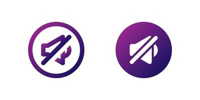 Mute Speaker Icon Set. A purple gradient icon of a speaker with a slash, indicating mute or silence functions in media players. vector
