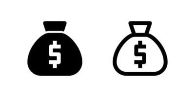 A black line icon of a money bag with a dollar sign, representing payment, finance, wealth, or transactions. Useful for banking, budgeting, or financial apps. vector