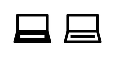 Two black icons of a laptop computer, symbolizing technology, work, or computing. Suitable for tech support, office productivity, e-learning, or digital services. vector
