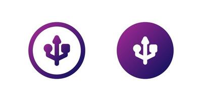 USB Symbol Icon Set. A purple gradient icon of a USB symbol, commonly used in interfaces for connectivity or data transfer. vector