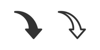 Curved down arrow icon set Symbol of undo, return, and circular path. vector