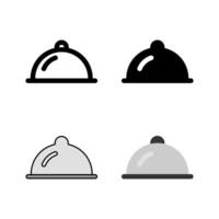 A dish with a cloche food cover icon set, representing fine dining, restaurant service, and elegant meal presentation. vector