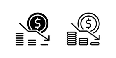 Clear financial loss and decline icons featuring downward trends for risk management and trading loss visualization vector