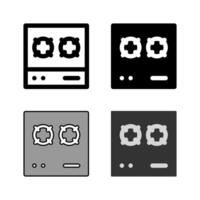 A kitchen stove or cooktop icon set, versatile for representing cooking, heating, kitchen appliances, and meal preparation. vector