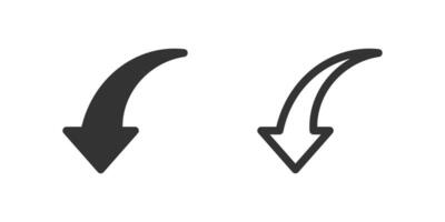 Curved down arrow icon set. Symbol of undo, return, and circular path. vector