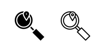 Magnifying glass over map pin icon set for finding places and trip planning vector