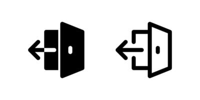 Exit Icon Set. A black glyph and outline icon of an exit sign, representing departure or logout. vector