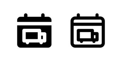 Shopping Schedule Icon Set. A black glyph and outline icon of a calendar with truck, representing shipping schedules. vector