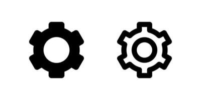 Settings Icon Set. A black glyph and outline icon of a gear, representing settings or configuration. vector