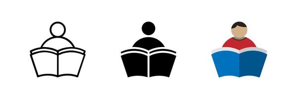 An icon of a student reading a book, perfect for symbolizing learning, study, literacy, and academic pursuit. vector