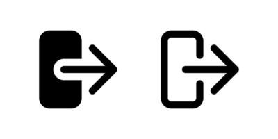 User Logout Icon Set. A black glyph and outline icon of a logout arrow, indicating sign-out. vector