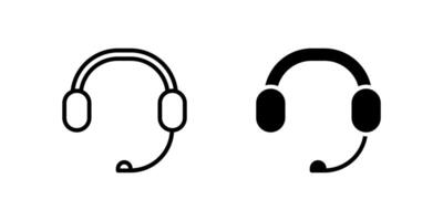 Headset Icon Set. A black icon of a headset, representing call support. vector