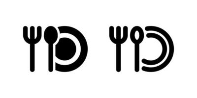 Restaurant Icon Set. A black glyph and outline icon of a fork and knife, representing dining services. vector