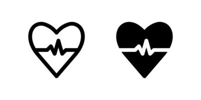 Heartbeat Icon Set. A black glyph and outline icon of a heartbeat line, representing vital signs or health. vector
