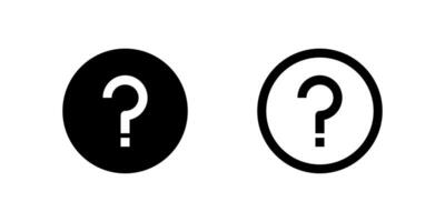 Two black line icons of a question mark inside a speech bubble or circle, signifying help, support, or frequently asked questions. Ideal for customer service, FAQ sections, or assistance interfaces. vector