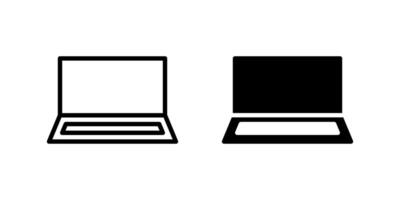 Laptop Icon Set. A black icon of a laptop, representing computer-based communication. vector