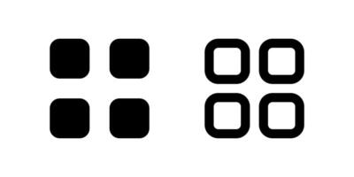 Grid View Icon Set. A black glyph and outline icon of a grid layout, indicating a view option. vector