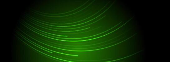 Glow neon green curved lines abstract tech background vector
