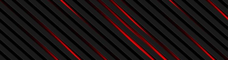 Abstract black striped background with red neon glowing lights vector