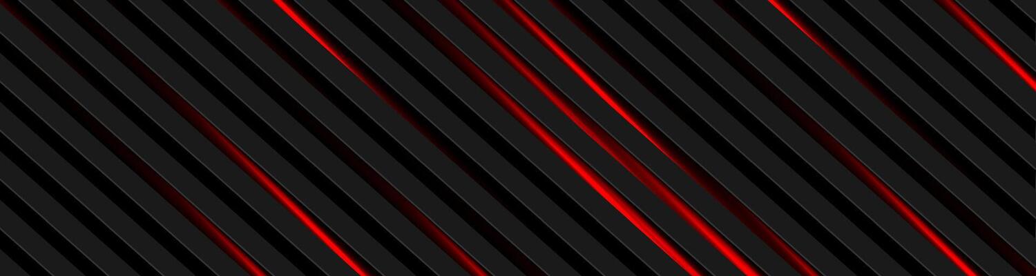 Abstract black striped background with red neon glowing lights