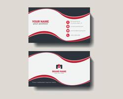Stylish Business Card Design with Red and Black Waves pro vector