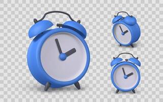 Alarm Clock 3D Icon Set Blue Retro Style Clock Rendered in Cartoon Look, Perfect for Time Management, Schedule, or Morning Routine Designs. Illustration vector