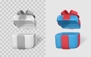 Open Gift Box with Ribbon Bow in 3D Style Minimalist Design, Bright Colors, Realistic Shadows. Illustration vector