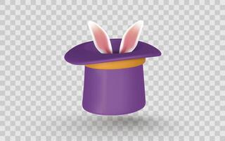 Magic Hat with Bunny Ears Popping Out in 3D Style. Fun and Colorful Icon for Tricks, Shows, or Easter Designs. Illustration vector