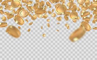 Falling Gold Coins Background. Realistic 3D Render With Depth of Field. Perfect for Wealth, Jackpot, or Casino Concepts. Isolated Illustration vector